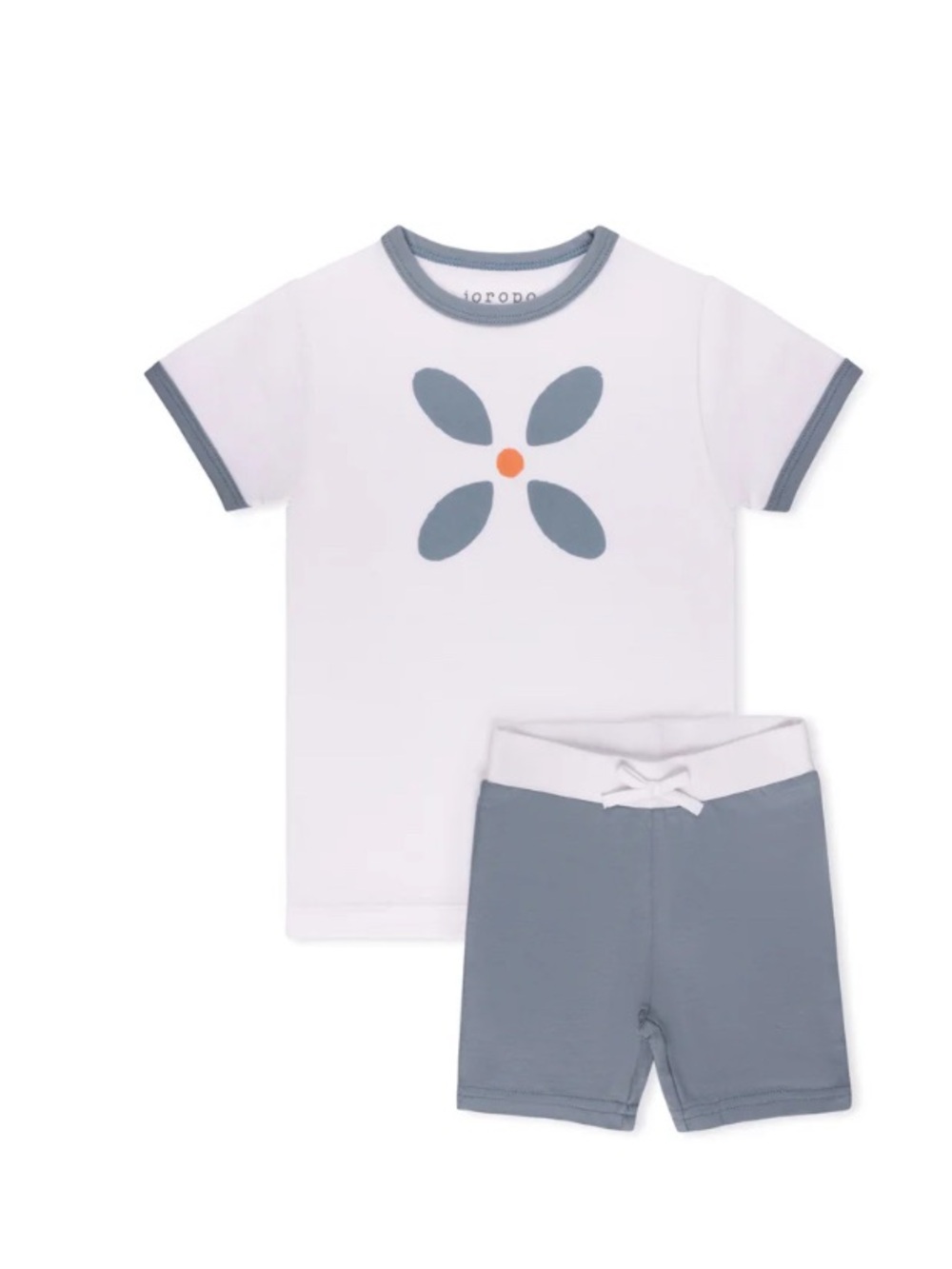 Kids Matching Set - White & Slate Blue Floral Tee and Shorts